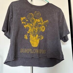 Mighty Fine Gray Crop Top with Yellow Sunflower Print